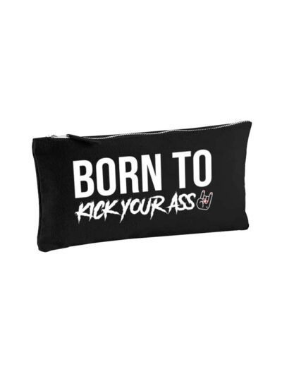 Pochette zippée en coton small - imprimée "Born to Kick Your Ass" noire,