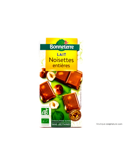 Tablette de Chocolat au Lait et Noisettes Entières Bio 100g