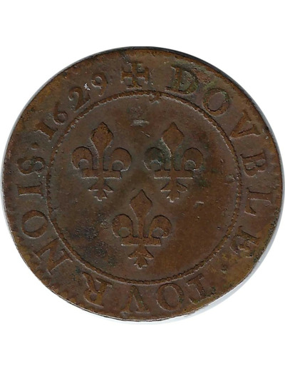 LOUIS XIII (1610-1643) DOUBLE TOURNOIS buste drapé 1629 A (Paris) TB+