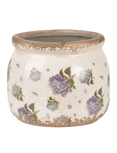 Pot de fleurs intérieur céramique beige et bleu 12x10x10cm