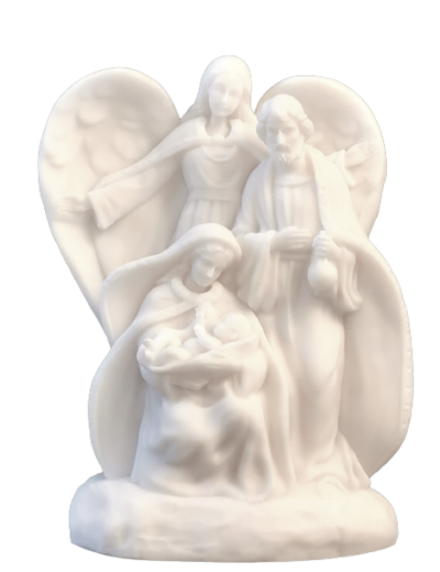 Ste Famille avec Ange Gardien - Statue en albâtre 15cm -Blanche