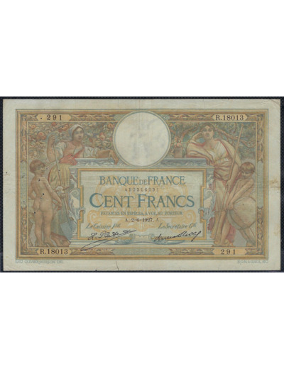 FRANCE 100 FRANCS MERSON sans LOM 18-6-1927 B.18180 TB (F24/06)