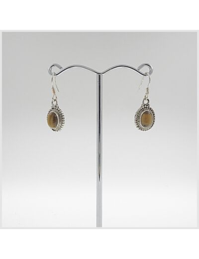 Boucles d'oreilles Oeil de tigre et Argent Massif