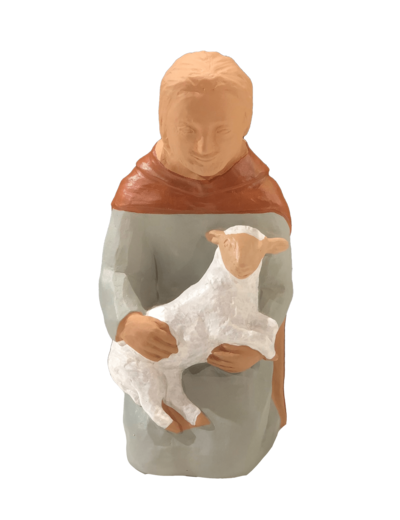 Berger avec Mouton pour Crèche 20cm polychrome- Pierreline