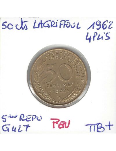 FRANCE 50 CENTIMES LAGRIFFOUL 1962 4 plis PEU TTB+