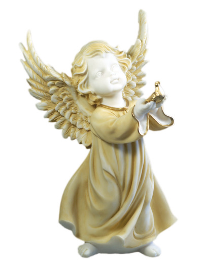 Ange à la colombe- Statue en albâtre 34cm - Beige et Or