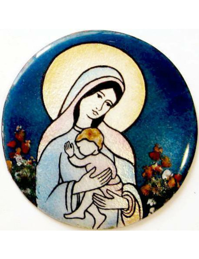 Vierge au drapé bleu D8,3cm - EMAUX DU LIBAN