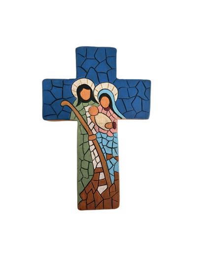 Croix en céramique 15x10cm - SAINTE FAMILLE BLEUE