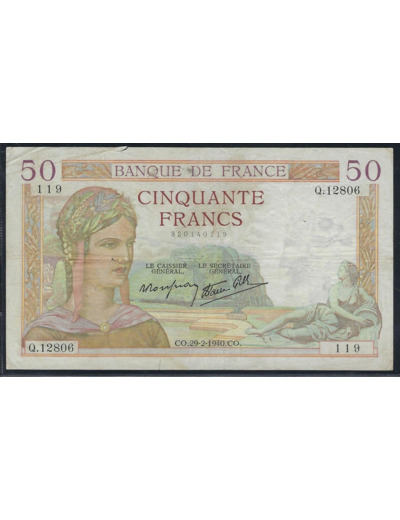 FRANCE 50 FRANCS CERES 29-2-1940 Q.12806 TB+