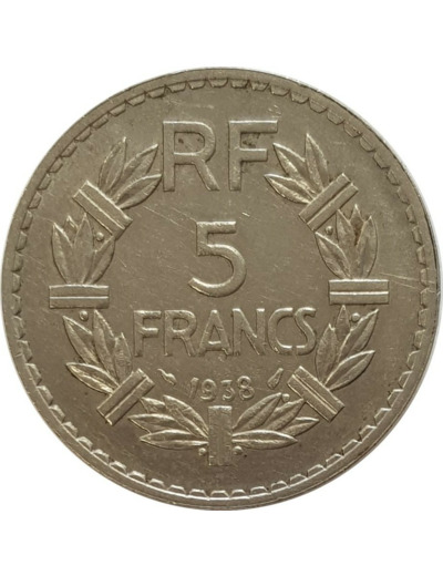 FRANCE 5 FRANCS LAVRILLIER NICKEL 1938 TTB+(G760)