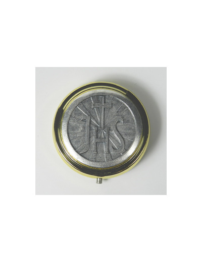 Custode dorée Diam. 5cm couvercle argenté JHS + CROIX NEUTRE
