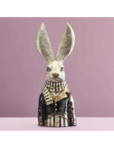 Buste lapin Alfred blanc résine 14x15x42cm