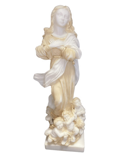 Vierge de l'Assomption - Statue en albâtre 23cm - Beige et Or