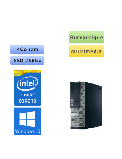 Dell Optiplex 390 SFF - Windows 10 - i3 4Go 256Go SSD - Ordinateur Tour Bureautique PC