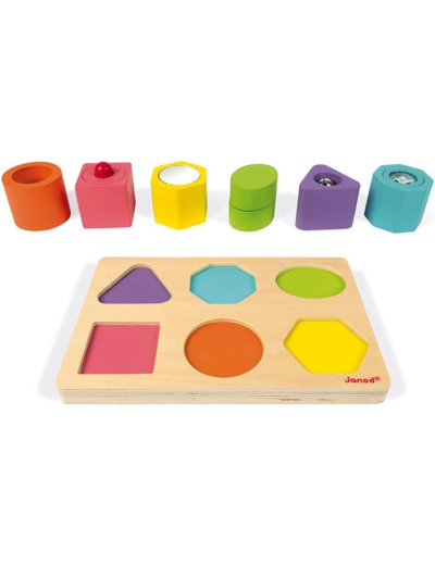 Janod - Puzzle 6 Cubes Sensoriels en Bois I Wood - Jouet d'Eveil Educatif -