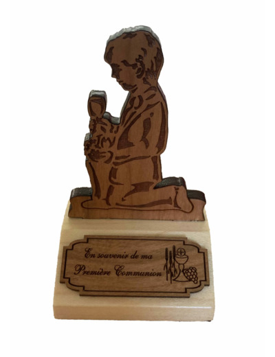 Bloc Souvenir en Erable 9cm - COMMUNION GARCON - Anglais