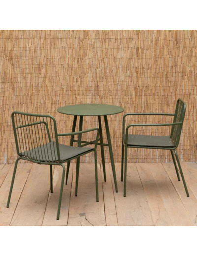 Salon avec 2 chaises et 1 table fer vert sapin 79x59x55cm