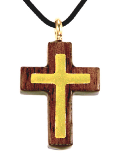 Croix en Bois d'Erable Vernis 2,5cm avec Cordon - 2 TONS DORE