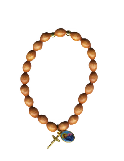 Bracelet Perles en Bois sur Chaîne Argentée - 2 DIZAINES