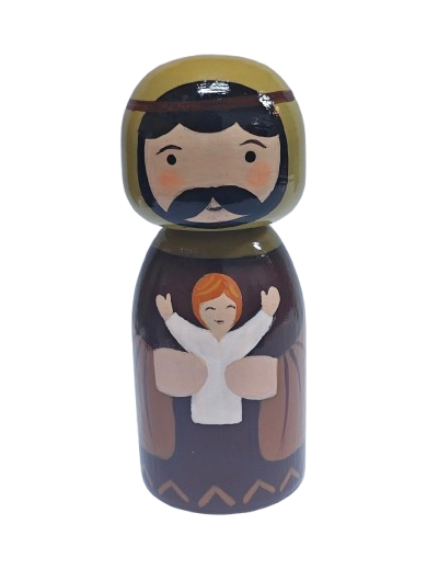 Statue Saint Joseph en bois tourné hauteur 10cm + Boîte