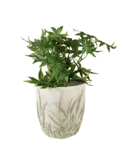Pot de fleurs pierre tiges de blé beige vert 16x17cm