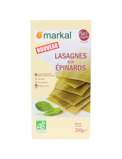 Pâtes pour Lasagnes aux Epinards Bio 250g