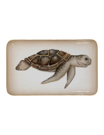 Plateau tortue métal beige 26x16x26cm