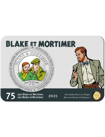 BELGIQUE 2021 5 EURO BLAKE ET MORTIMER COLORISEE COINCARD