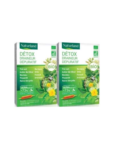 Detox Bio (association de 9 plantes*) Lot de 2 boîtes 20 ampoules Naturland