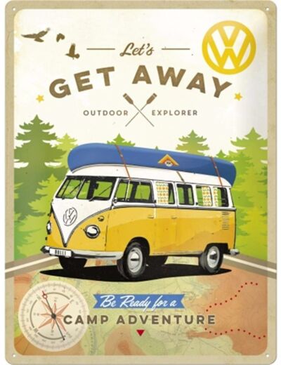 Plaque métal VW Combi T1 - Let's Get Away - 30 x 40 cm - Volswagen Design vintage, Cadeau.