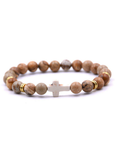 BRACELET élastique 8mm en pierre véritable- Jaspe paysage
