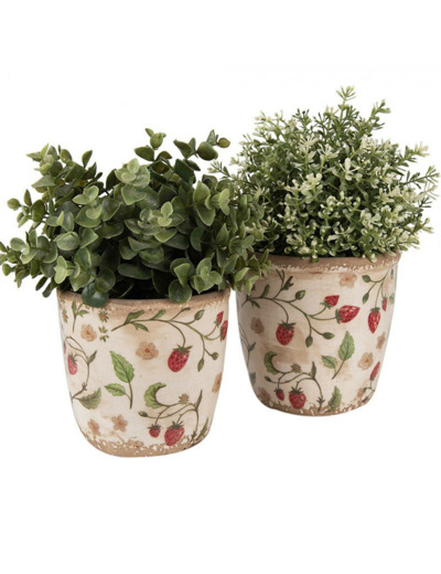 Pot de fleurs Fraises beige rouge céramique 14x13x13cm