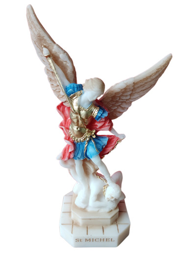St Michel - Statue en albâtre 17cm - Couleur