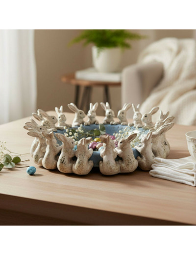 Bol de décoration résine lapins beige 23x23x7cm