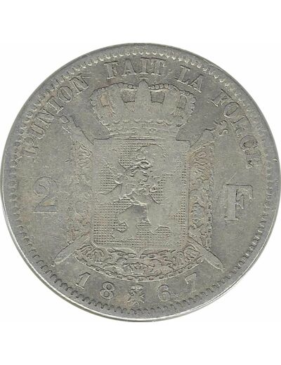 BELGIQUE 2 FRANCS 1867 FR TB- N3