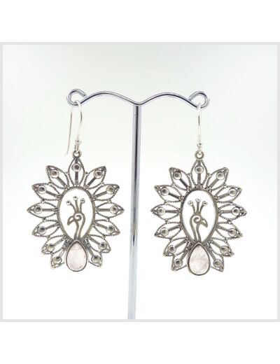 Boucles Quartz Rose en argent massif