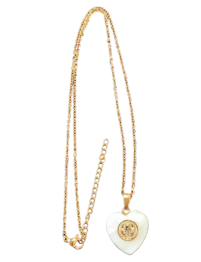 Pendentif Coeur Nacre 20mm  + Chaîne  Dorée Réglable - St Benoît