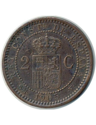 ESPAGNE 2 CENTIMOS 1905 SMV ALFONSO XIII TTB+ (W722)