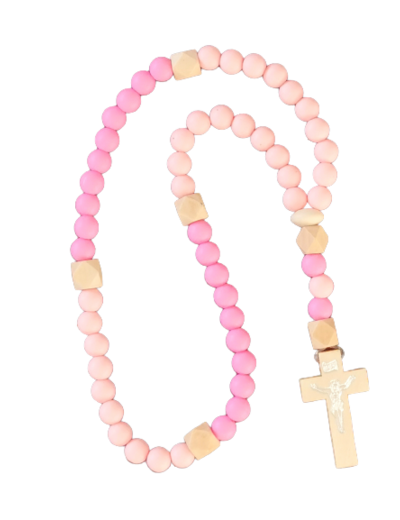 Chapelet Elastique - Silicone D8mm + Bois - Bicolore rose