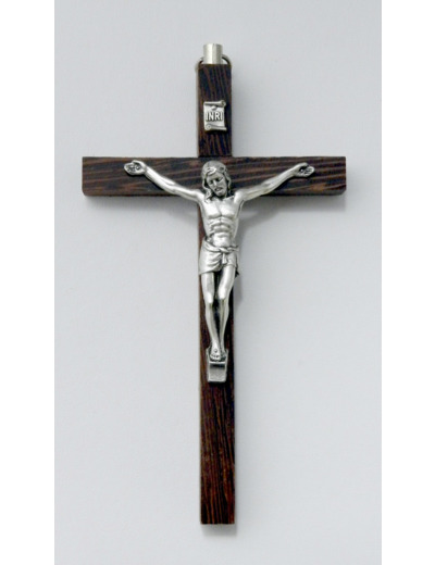 Crucifix WENGE 13cm- Christ argenté bélière dorée