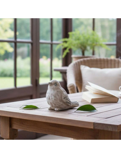 Statue oiseau déco résine patinée blanc 15x11x12cm