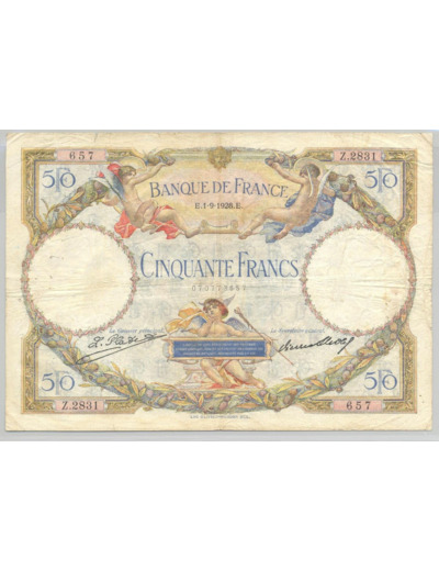 FRANCE 50 FRANCS L.O. MERSON SERIE Z.2831 1-9-1928 TB+