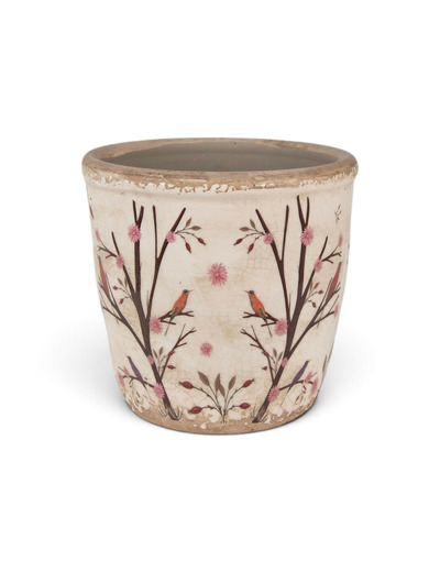 Pot de fleurs beige marron céramique 14x14x13 cm