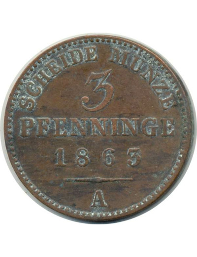 ALLEMAGNE PRUSSE 3 PFENNIG 1863 A TTB (W482) N2