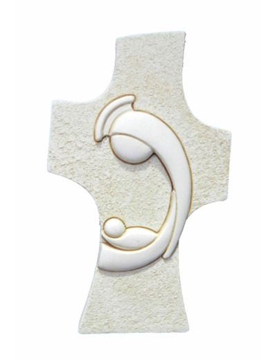 Croix résine à poser ivoire 9x5,5cm- VIERGE à l'ENFANT