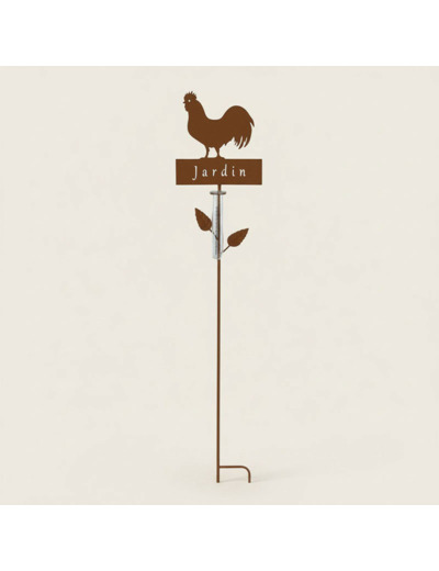 Pluviomètre coq métal à planter jardin 22x6x110cm