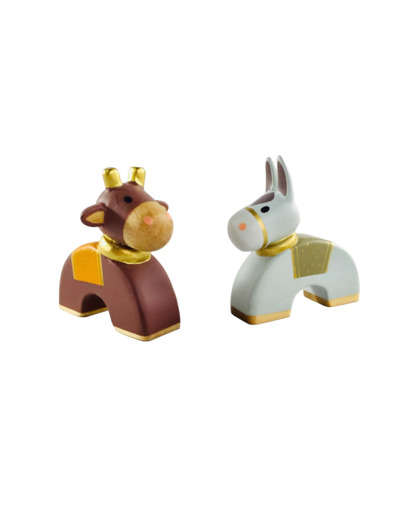 Ane, boeuf et base bois dorés 5cm