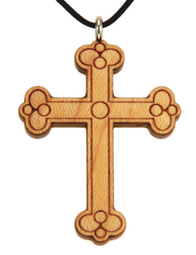 Croix en Bois d'Erable Vernis 4,4cm avec Cordon - ORTHODOXE