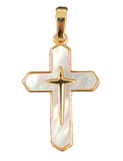 Croix en Nacre et Acier doré 22x16mm