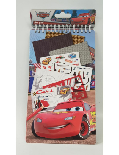 CARNET DE DESSIN ET COLORIAGE AVEC AUTOCOLANTS ET POCHOIRS CARS NEUF